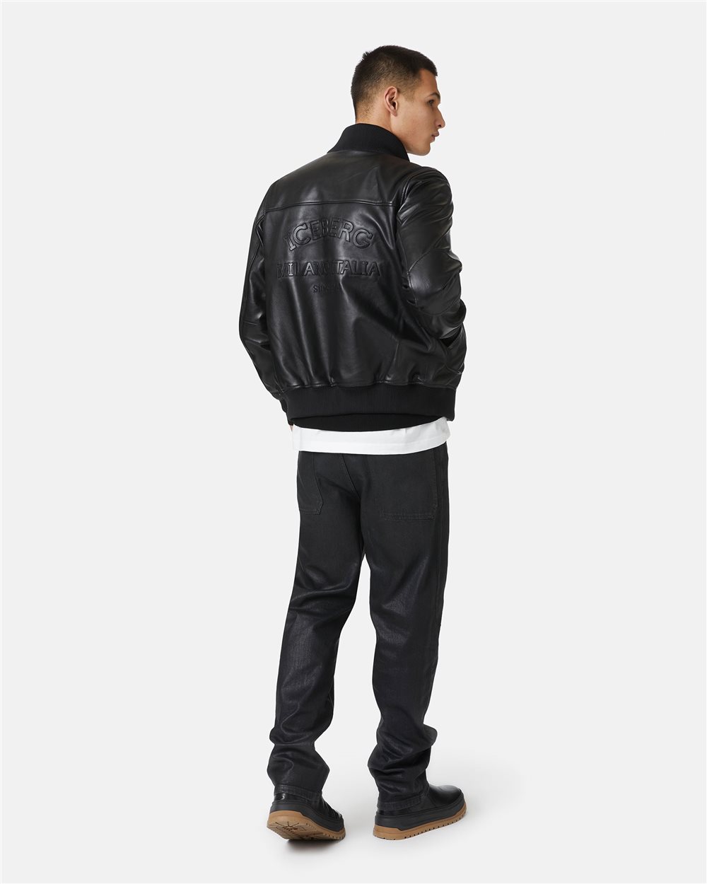 Leather bomber jacket with Iceberg logo