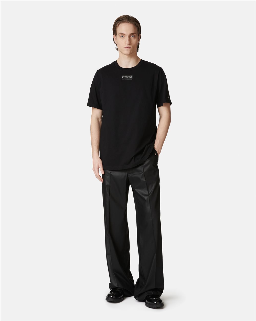 ICEBERG BLACK DISTRESSED TEE buy WITH ZIP POCKETS AT HEMLINE