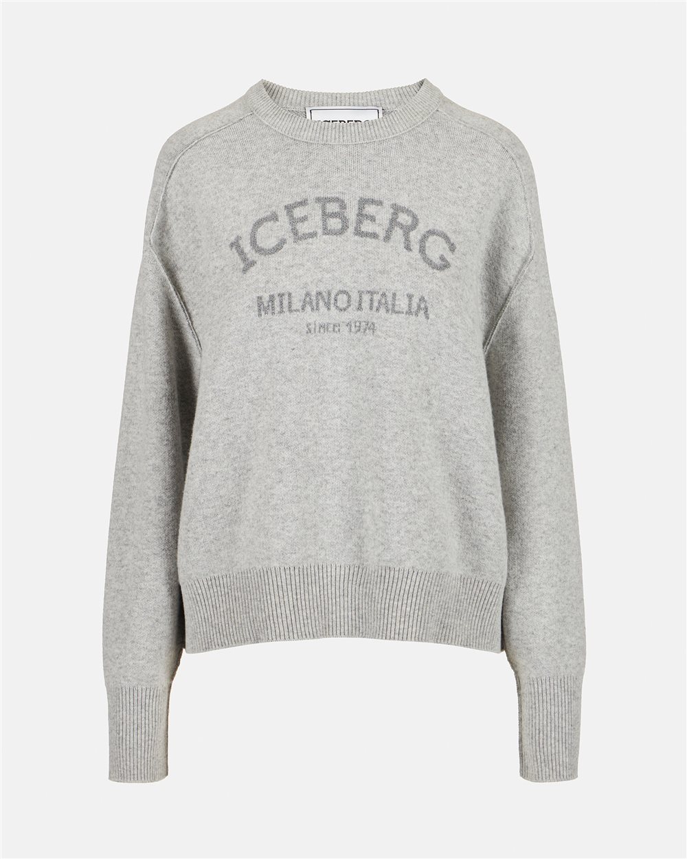 Gray crew-neck sweater with logo