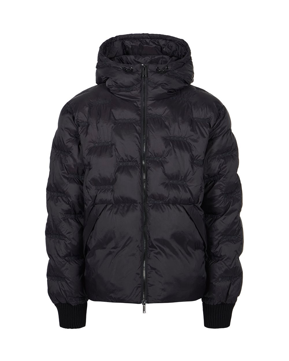 Imitation down nylon jacket with allover Iceberg embroidery and central zip  | Iceberg