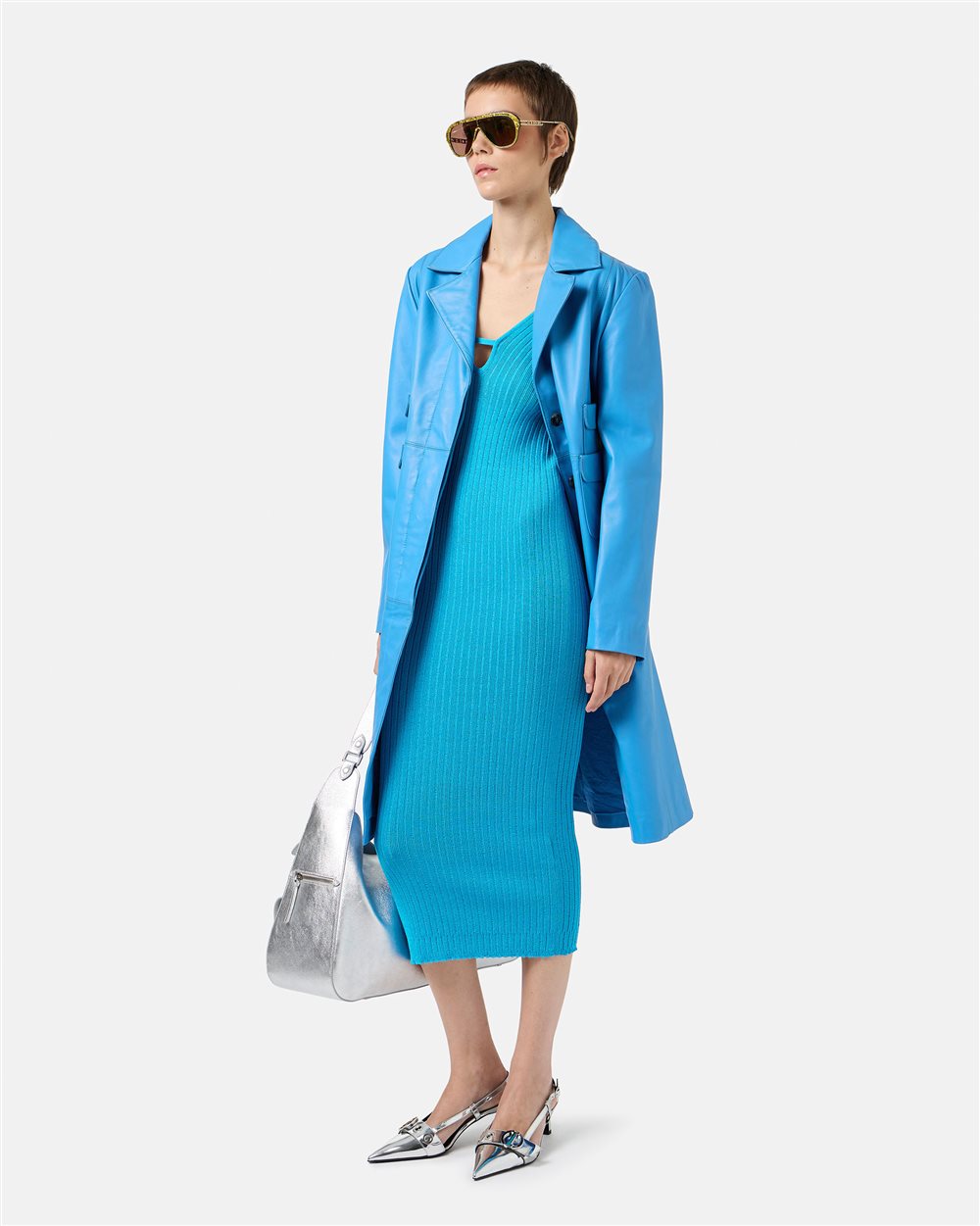 ワンピース ICEBERG Woman Dress Turquoise AH017534 6525 Turquoise Low-Cut Ribbed Pencil Dress | Iceberg