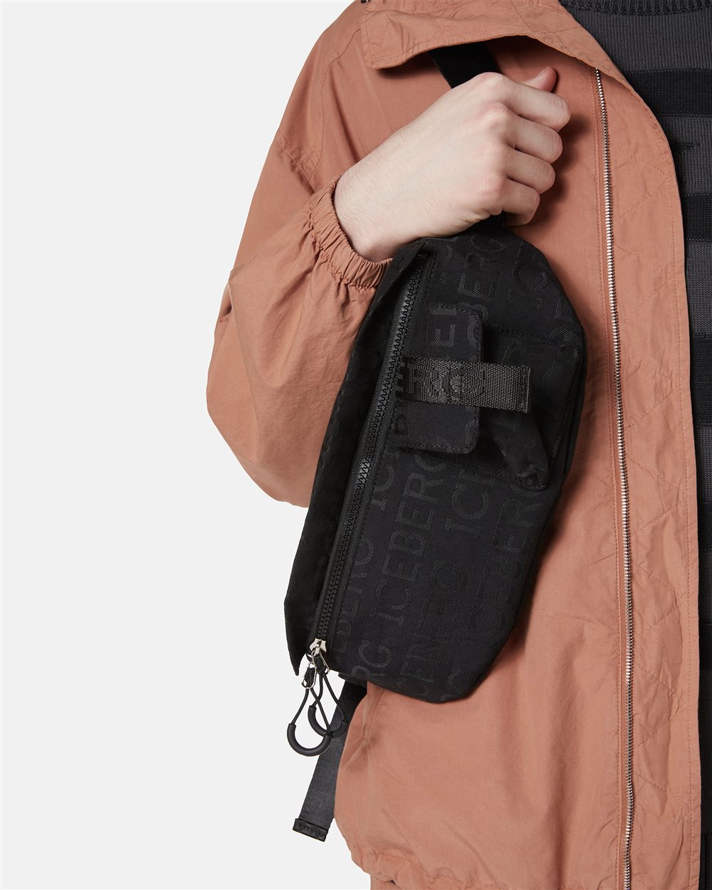 Black pouch in allover jacquard fabric with Iceberg logo