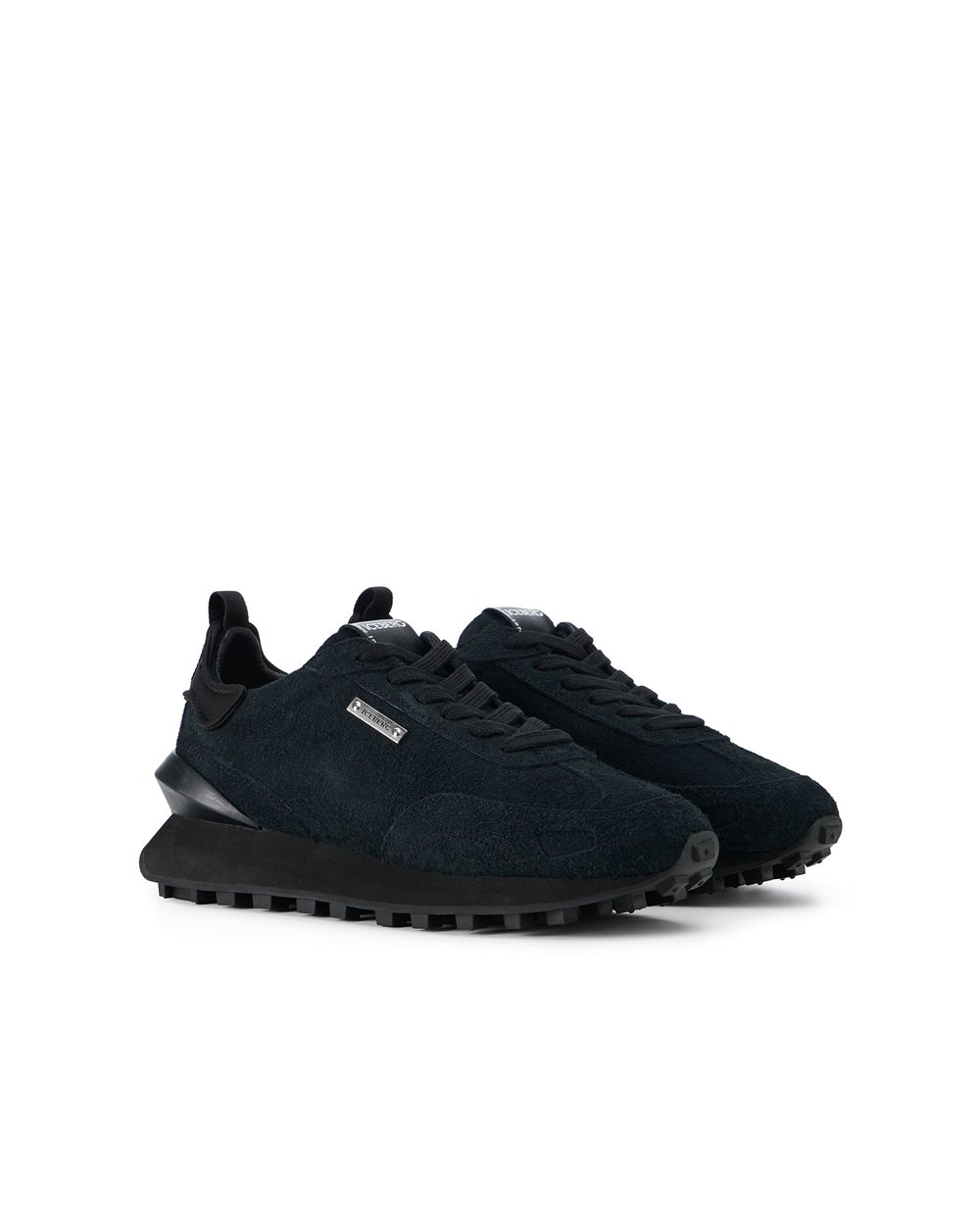 Black runner-inspired sneakers in leather and technical  display picture 1