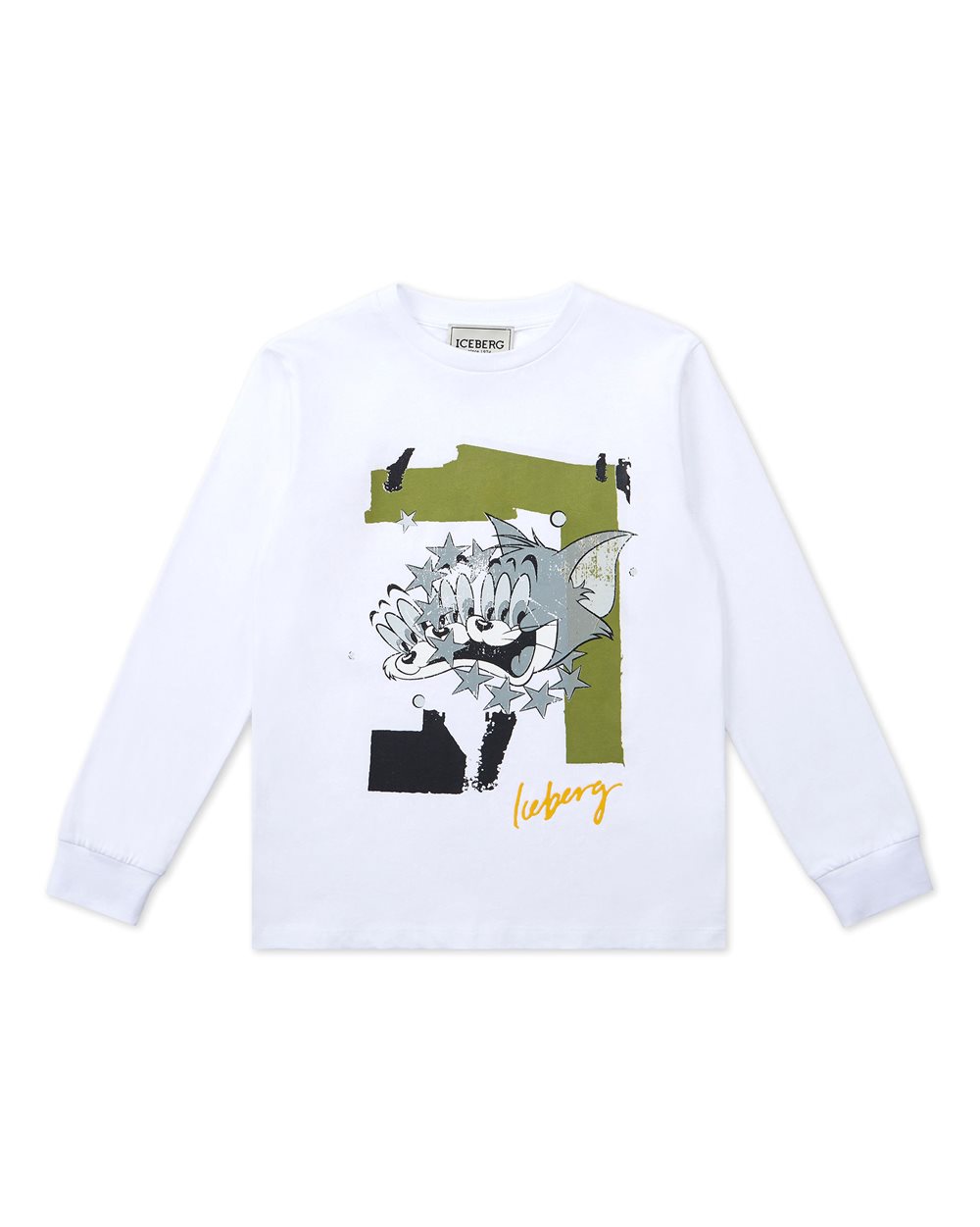 ICEBERG アイスバーグ ルーニーテューンズ シルク シャツ イタリア製 White long-sleeved T-shirt with Tom from Looney Tunes | ICEBERG