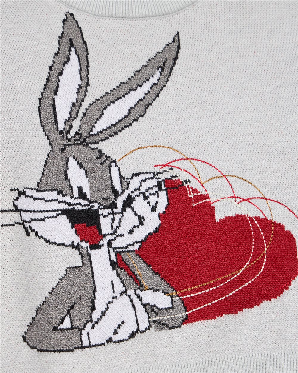Vanilla crewneck sweater with contrasting sleeves and Bugs Bunny