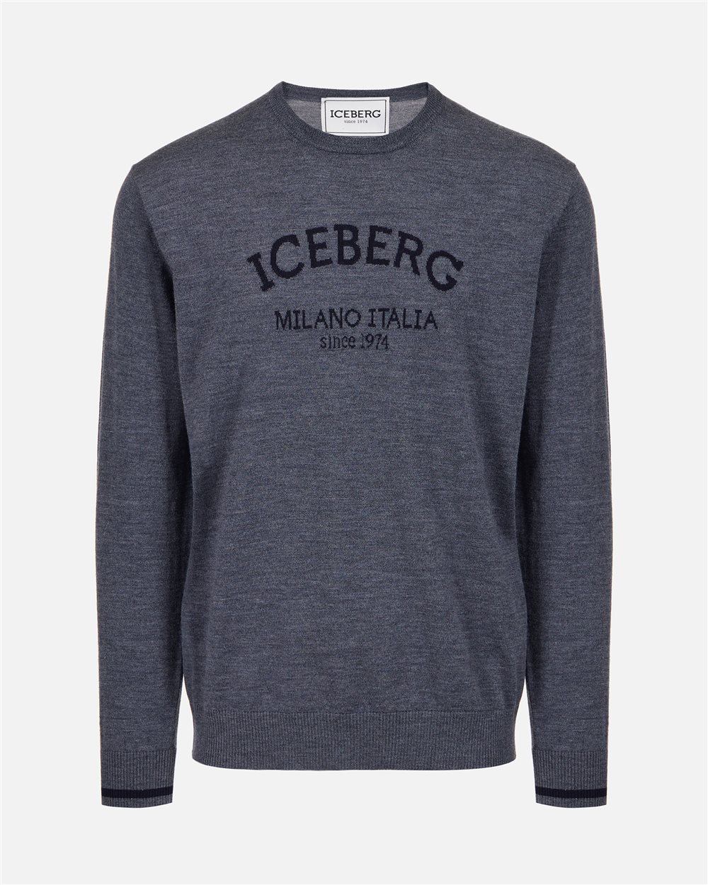 ICEBERG ニット セーター（FREE） Dark grey melange crewneck sweater in extrafine merino with