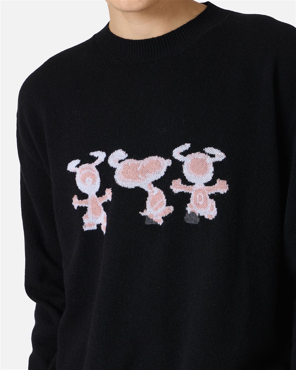 New regular fit crew neck sweater in black extra-fine merino | ICEBERG