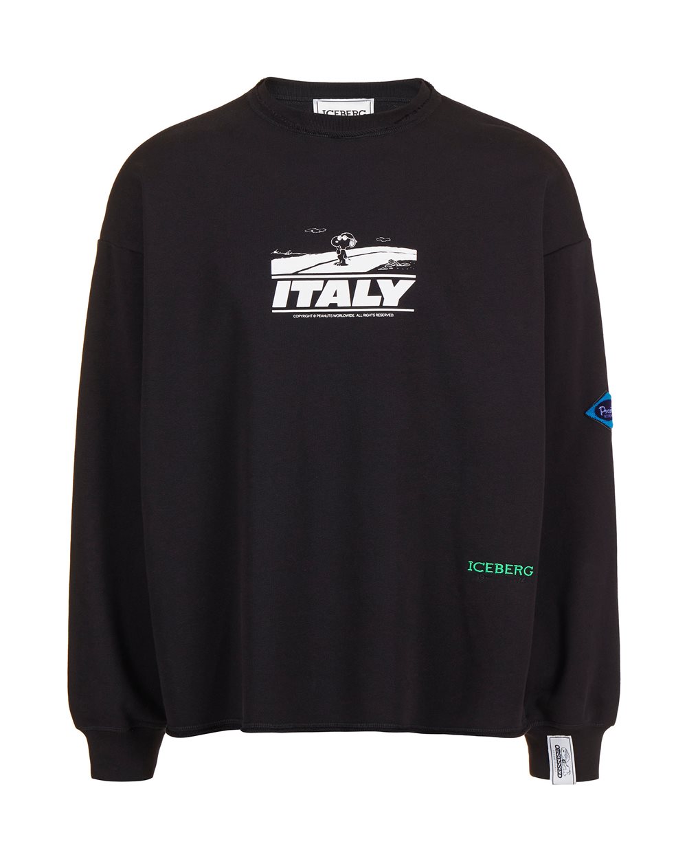 ICEBERG スヌーピー トレーナー Dark blue crewneck sweater with stripes and inlaid Snoopy