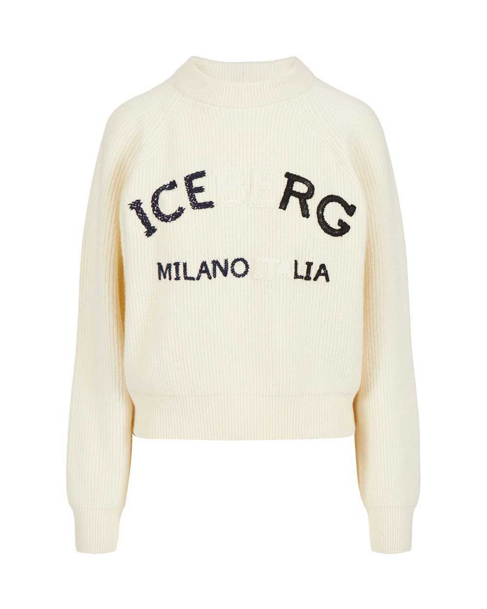 Milky white lambswool sweater with corn stitch | ICEBERG