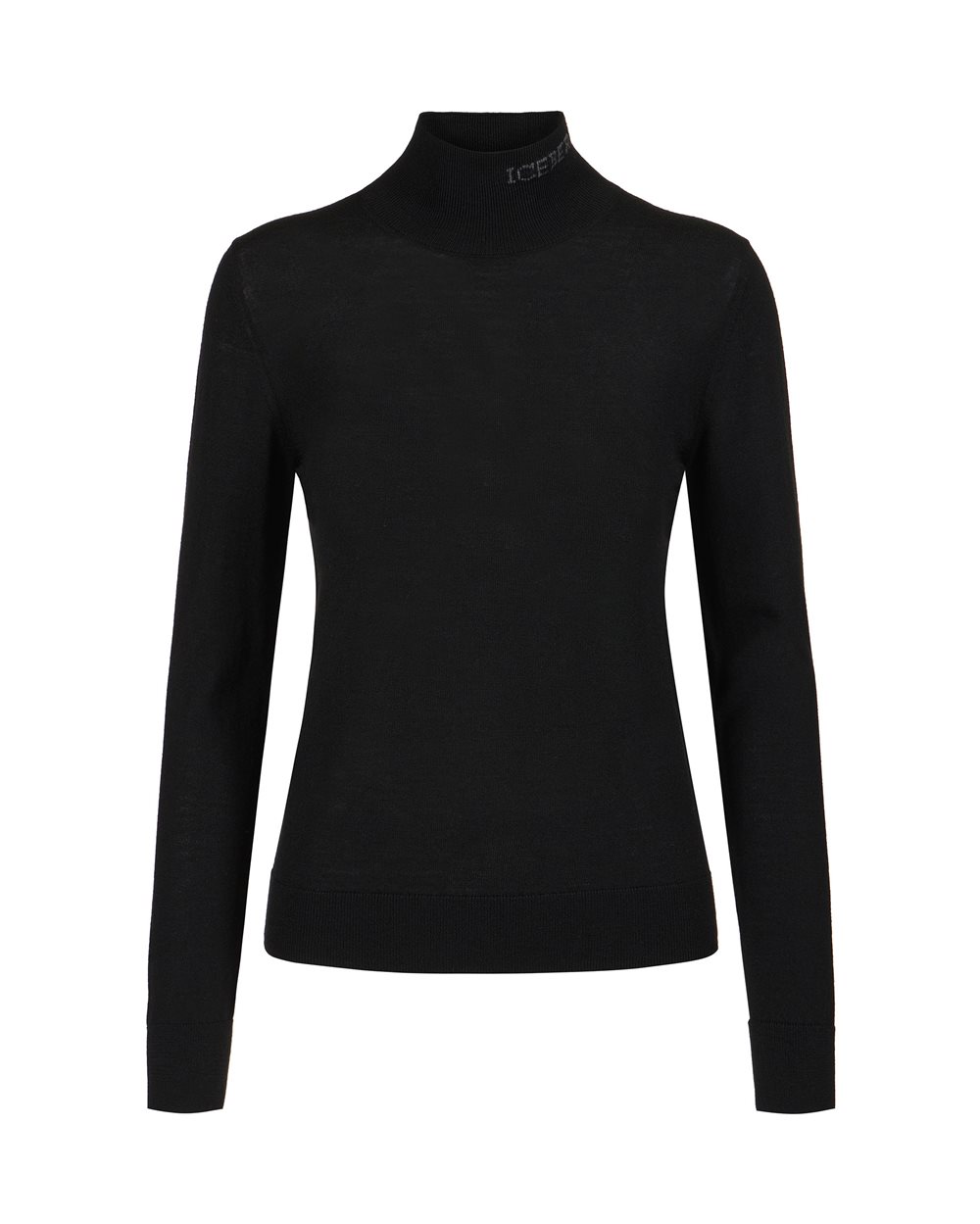 Black turtleneck sweater in extra-fine Merino wool with Iceberg