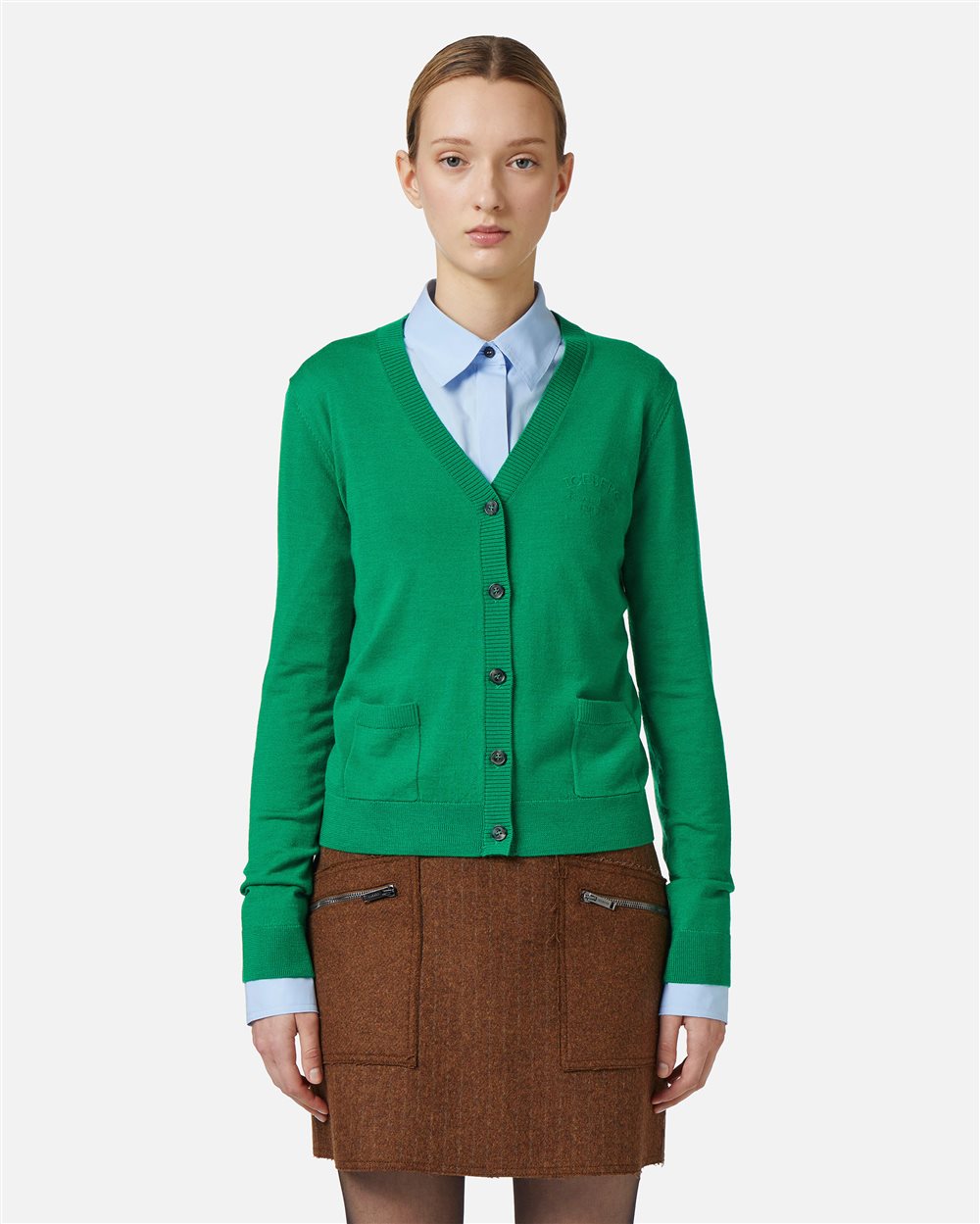 Emerald green cardigan with embroidered Iceberg Milano logo | ICEBERG