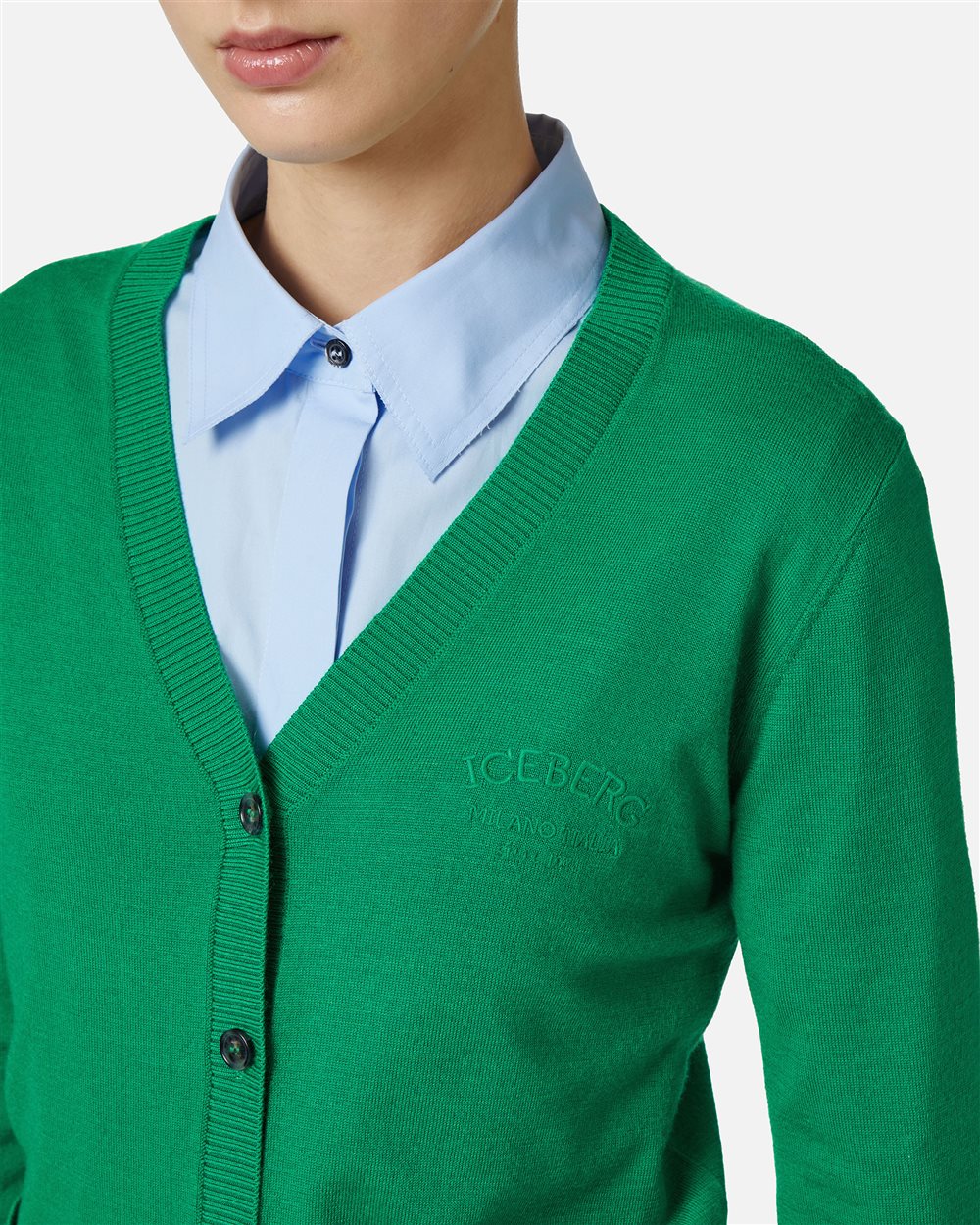 Emerald green cardigan with embroidered Iceberg Milano logo | ICEBERG
