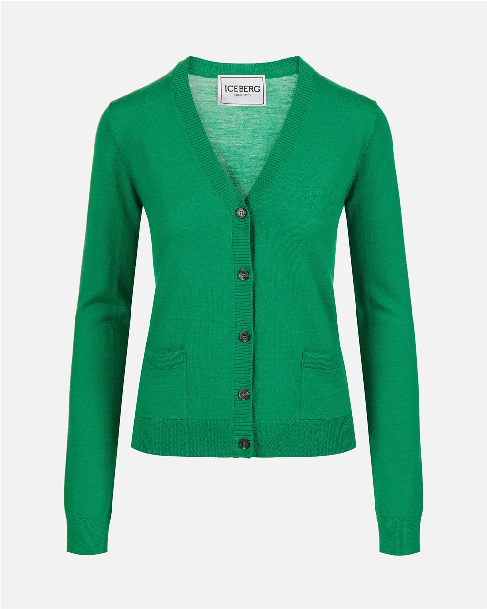 Emerald green cardigan with embroidered Iceberg Milano logo | ICEBERG