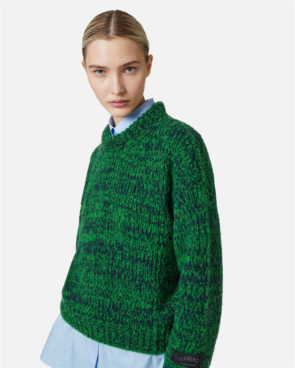 Multicolor crew neck sweater comfort fit in wool and alpaca blend