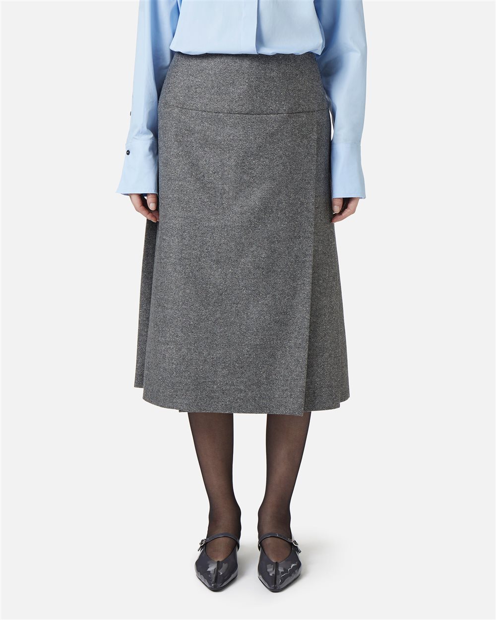Pleated skirt with smooth front panel in wool bouclé | Iceberg