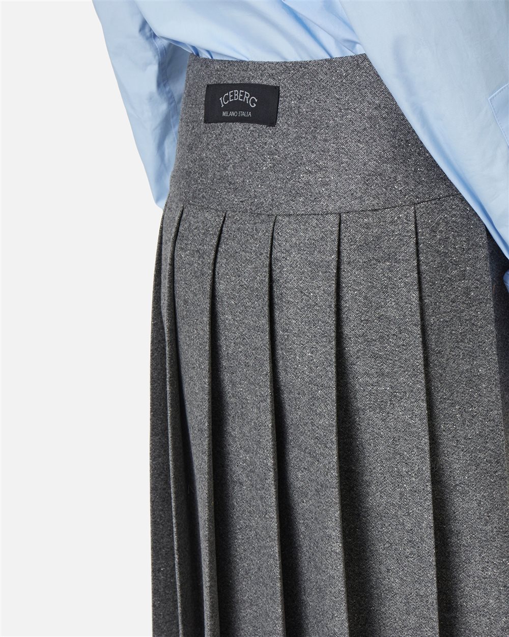 Pleated skirt with smooth front panel in wool bouclé | Iceberg