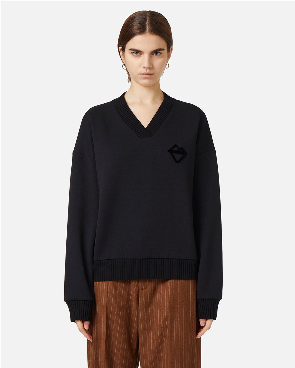 ICEBERG / スウェット/38/コットン/BLK Black V-neck sweatshirt with embossed Iceberg logo | ICEBERG