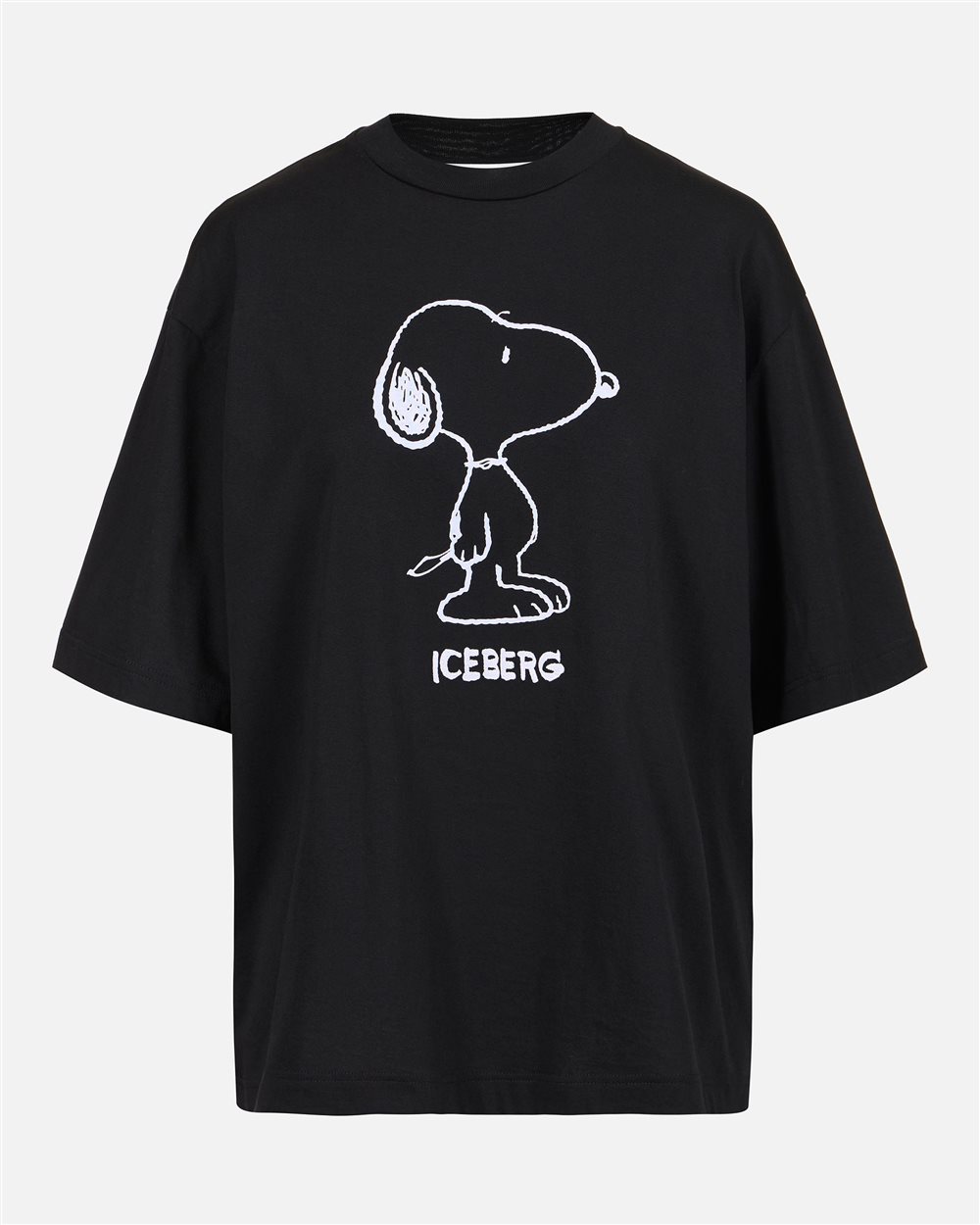 Black relaxed fit T-shirt in fixed jersey with Snoopy applique