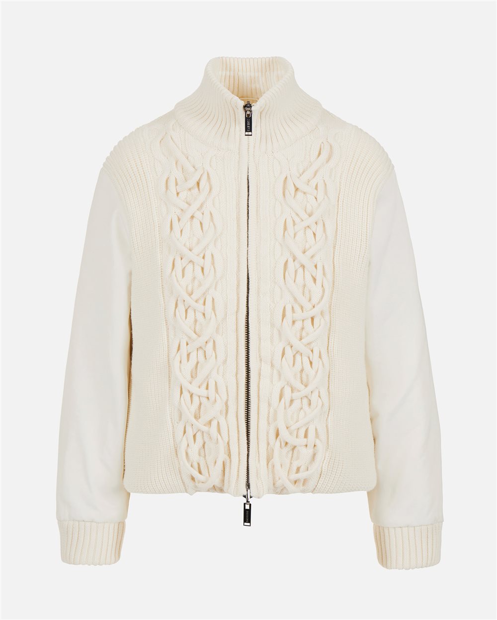 Vanilla reversible short jacket with knitted body and nylon drill