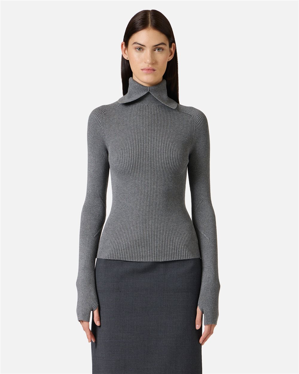 Slim-fit mock turtleneck sweater in stretch viscose in medium gray