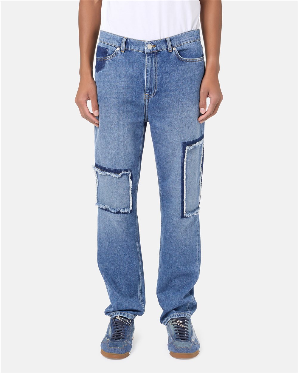 5-pocket straight-fit trousers in indigo stonewash denim with raw