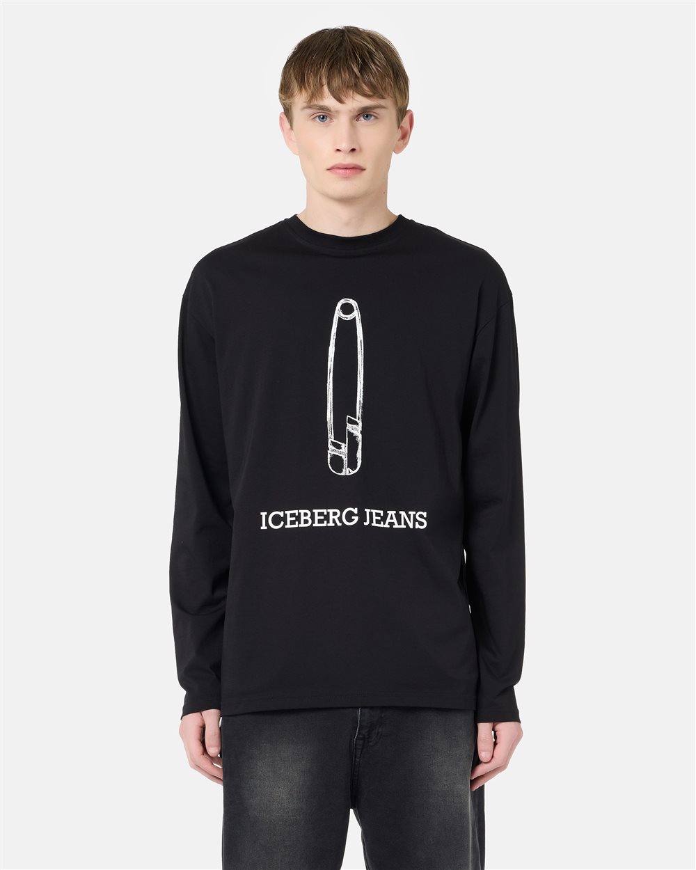 Relaxed Fit Black Cotton Jersey Long Sleeve T-Shirt | ICEBERG