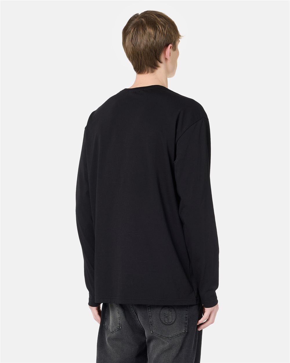 Relaxed Fit Black Cotton Jersey Long Sleeve T-Shirt | ICEBERG