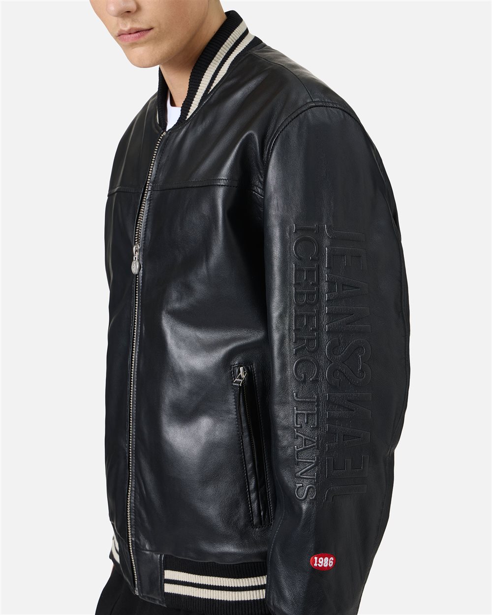 Iceberg Black Lambskin Varsity Jacket | ICEBERG