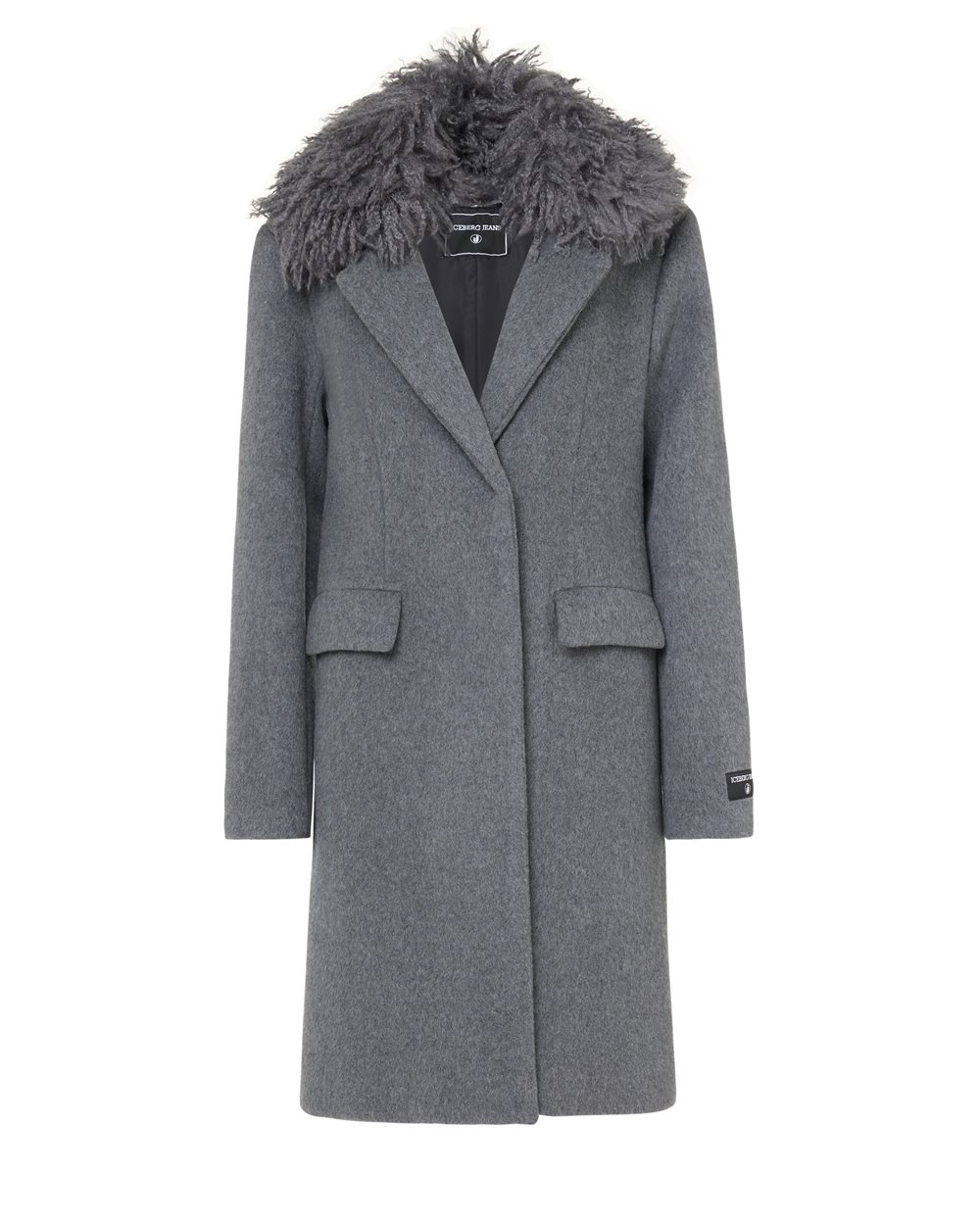 Coat in melange grey cloth with detachable faux fur collar | ICEBERG