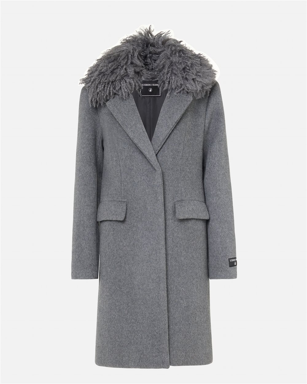Coat in melange grey cloth with detachable faux fur collar | ICEBERG