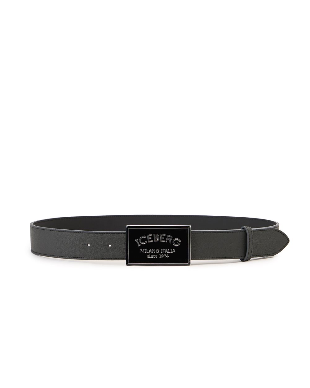 Dark grey nappa leather belt with lacquered buckle and  display picture 1