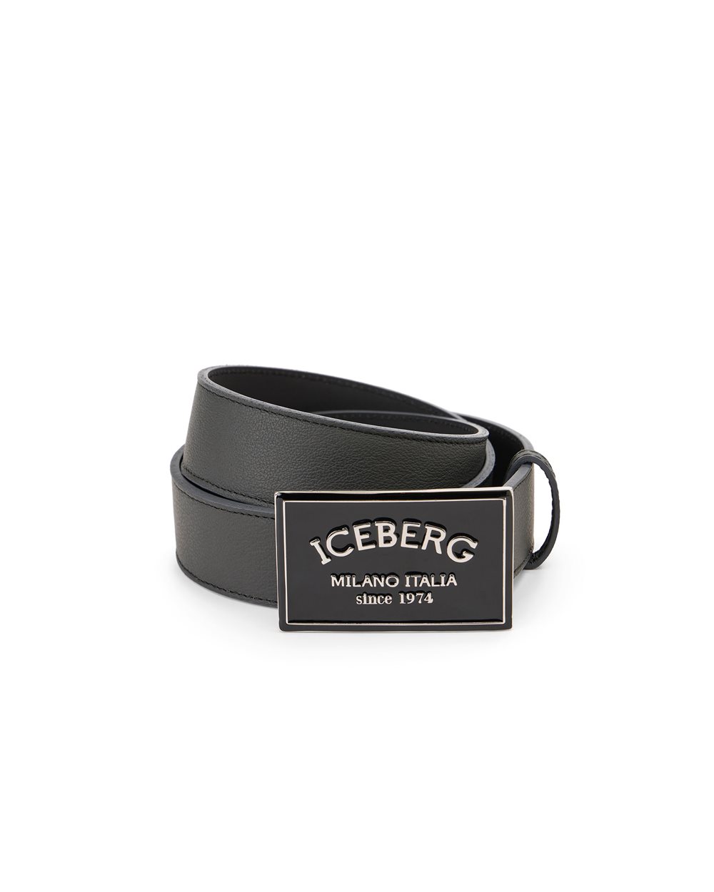 Dark grey nappa leather belt with lacquered buckle and  display picture 2