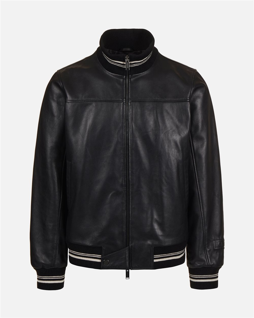 Black leather bomber with embroidered Iceberg logo | ICEBERG