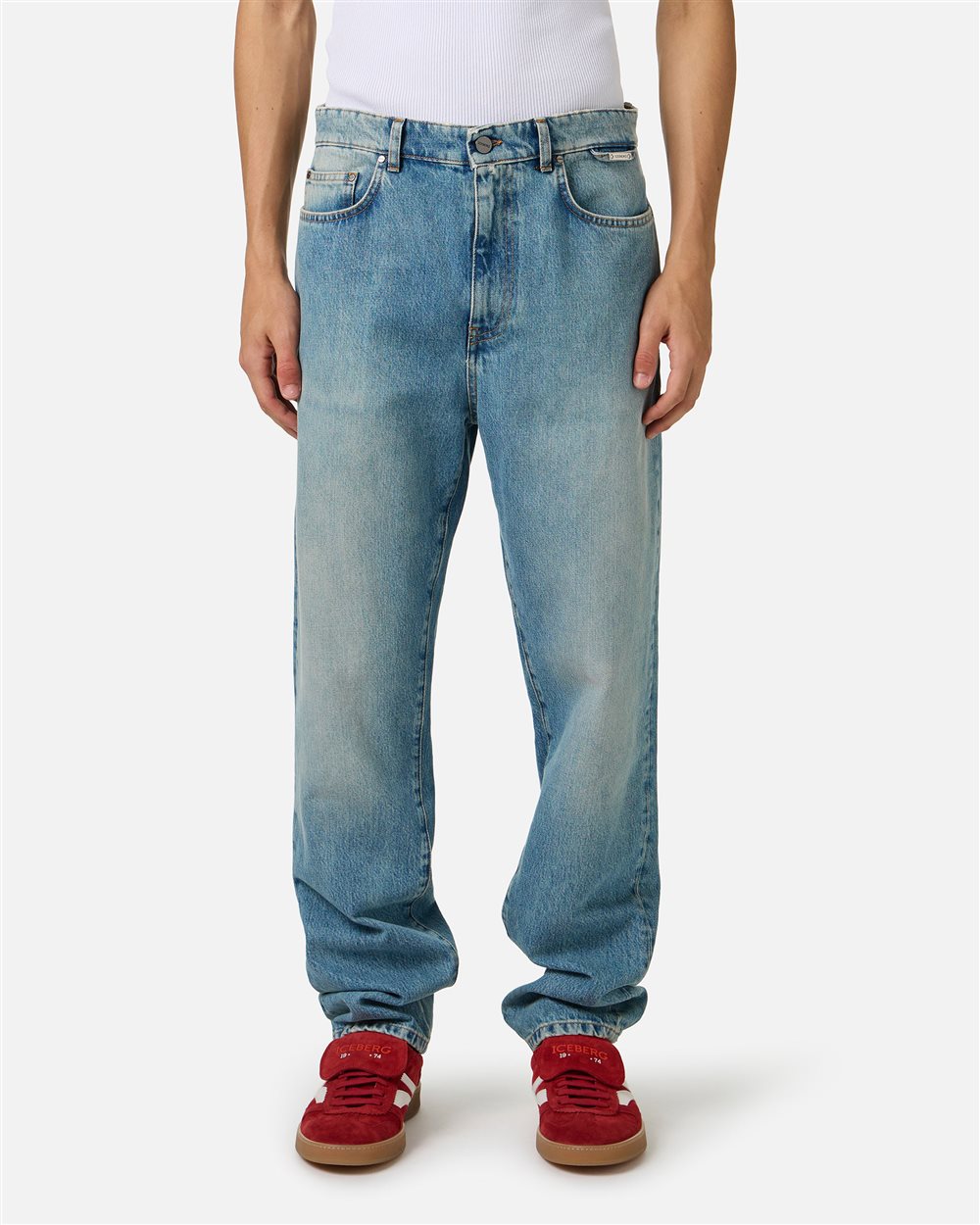 Indigo 5-pocket stone-washed denim pants with a straight fit | ICEBERG