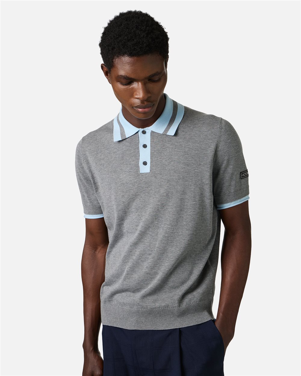 Regular fit light gray melange cotton polo sweater | ICEBERG