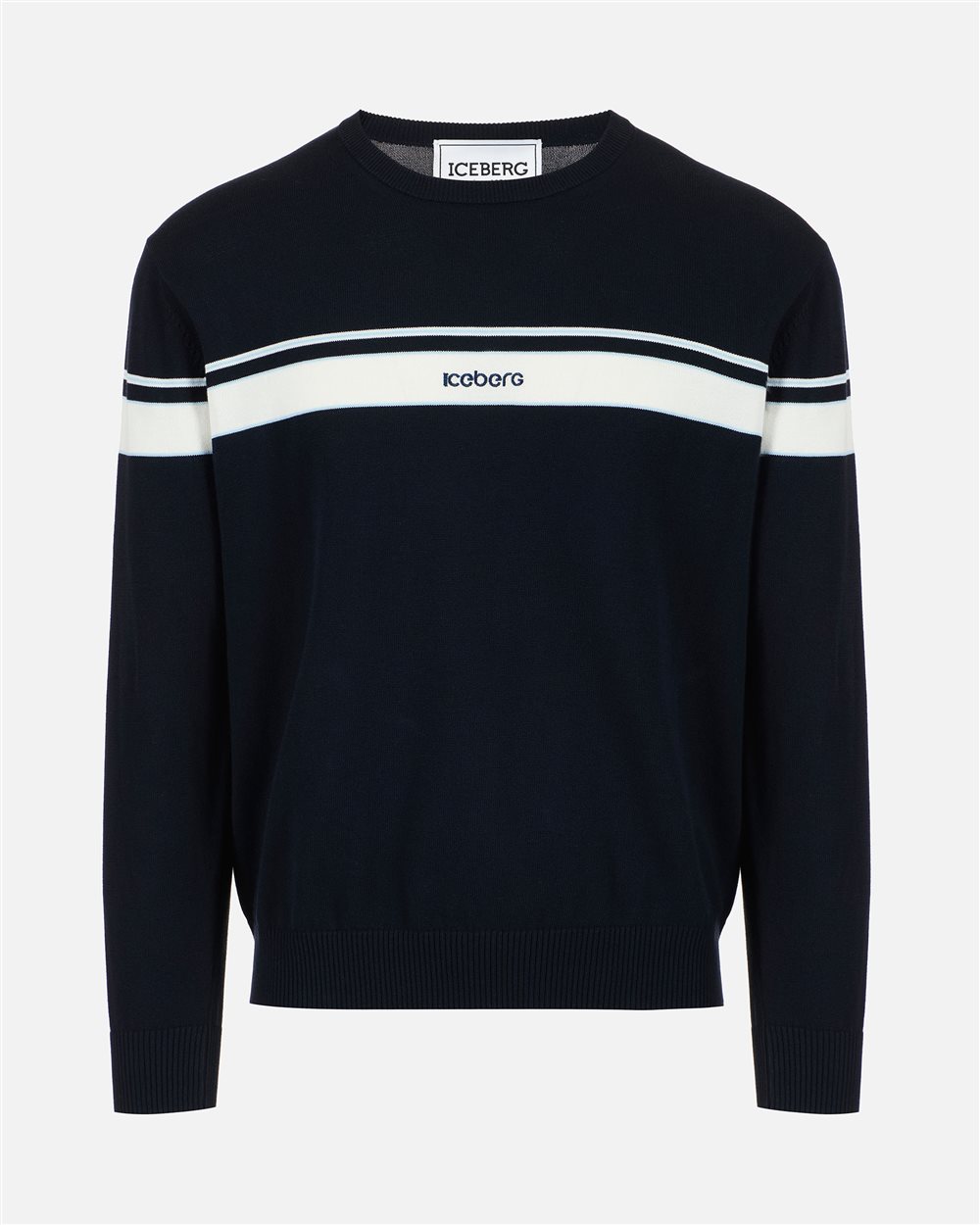 ICEBERG ニット Multicolored cotton crew neck sweater with stripes and logo | ICEBERG