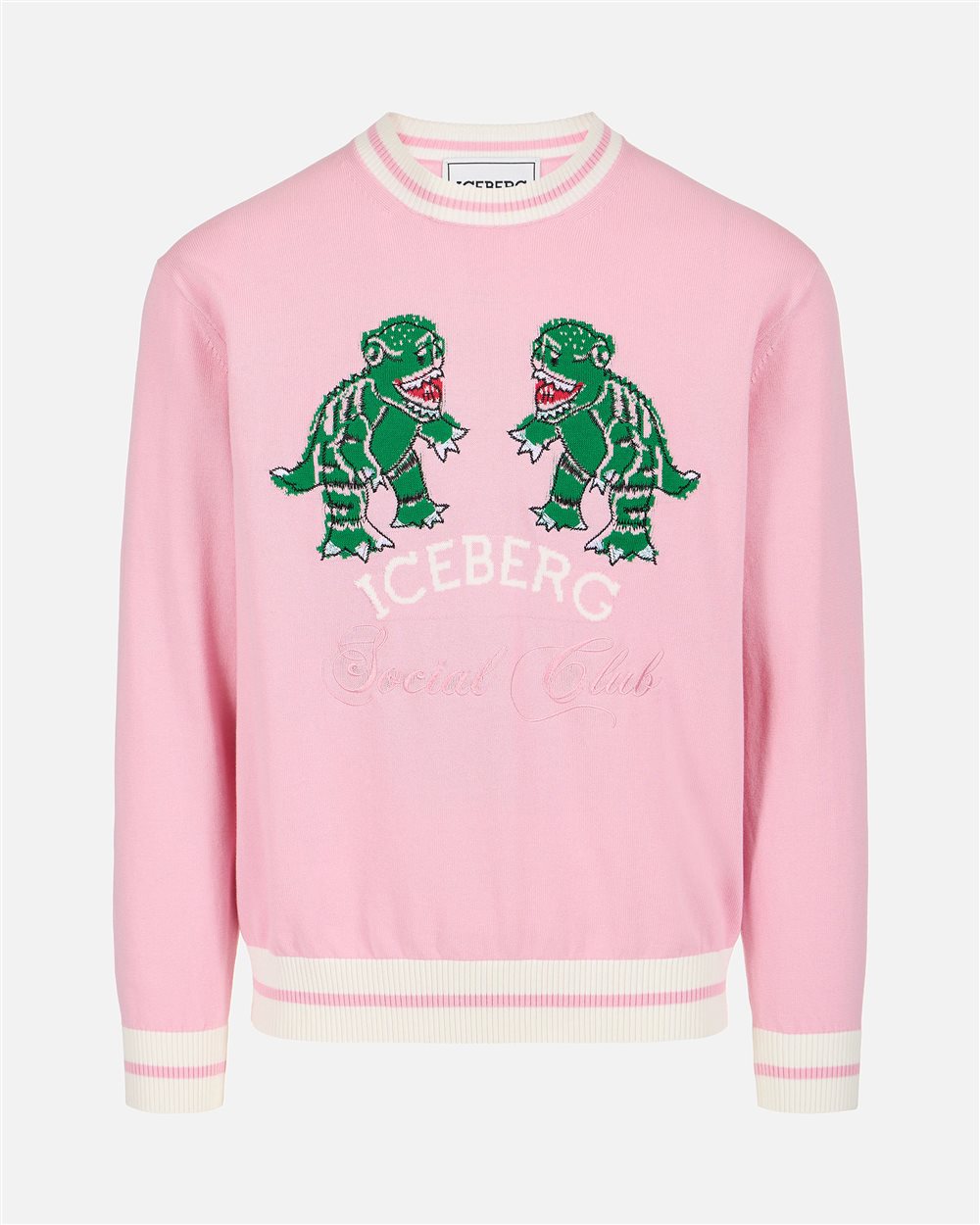 Pink cotton crew neck sweater with dragon inlay | ICEBERG