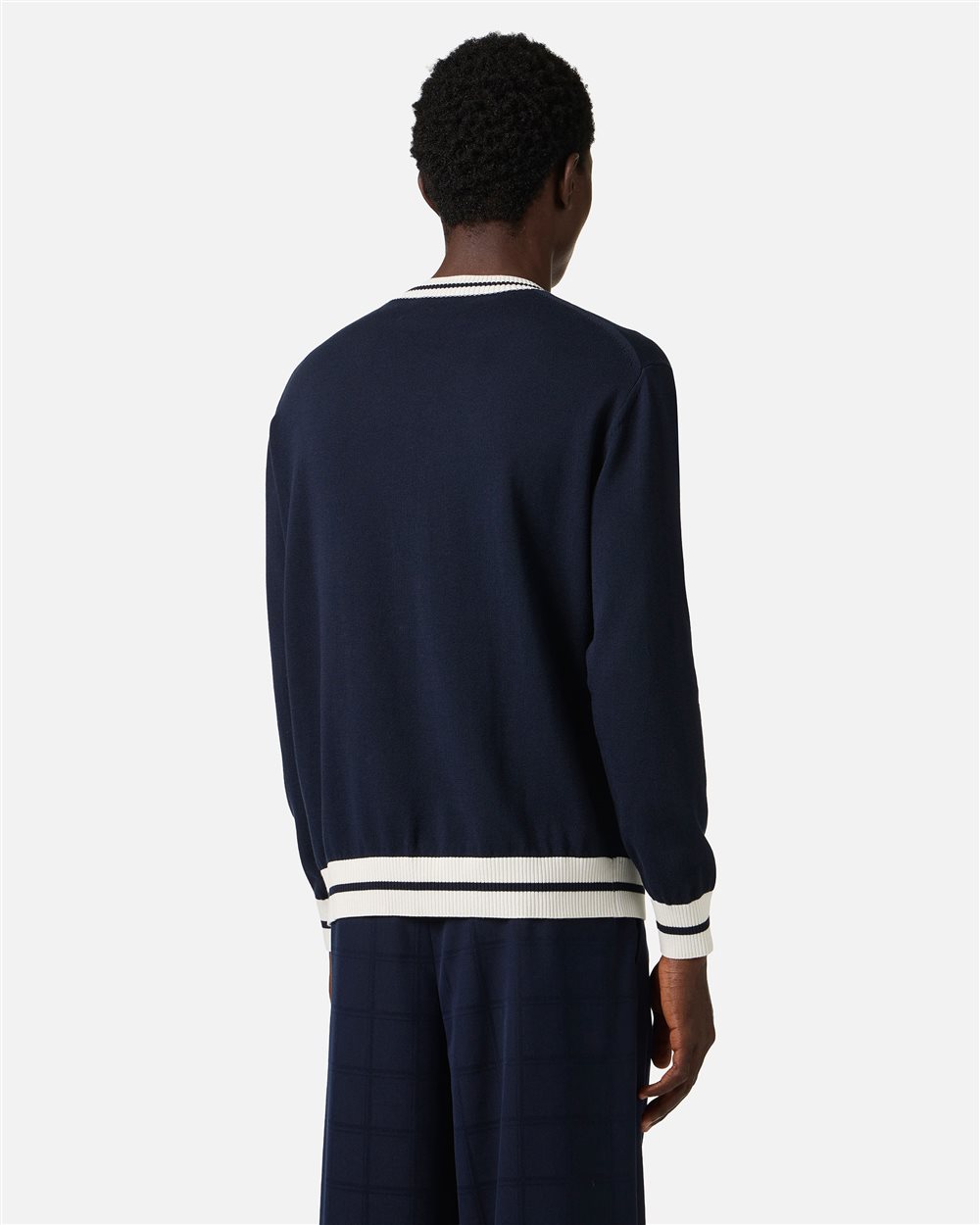 Classic blue cotton crew neck sweater with dragon inlay | ICEBERG