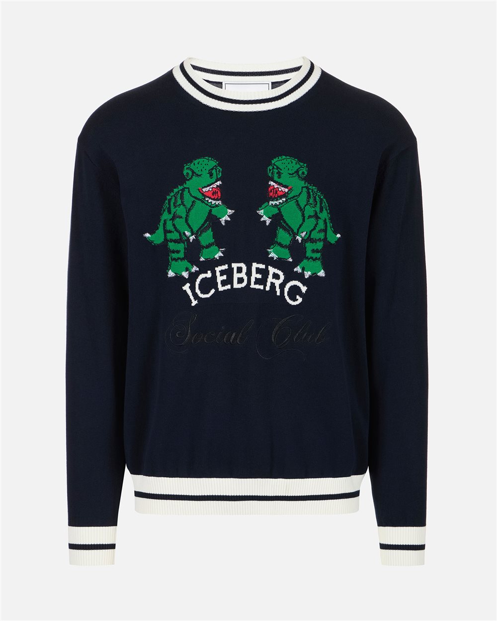 Classic blue cotton crew neck sweater with dragon inlay | ICEBERG