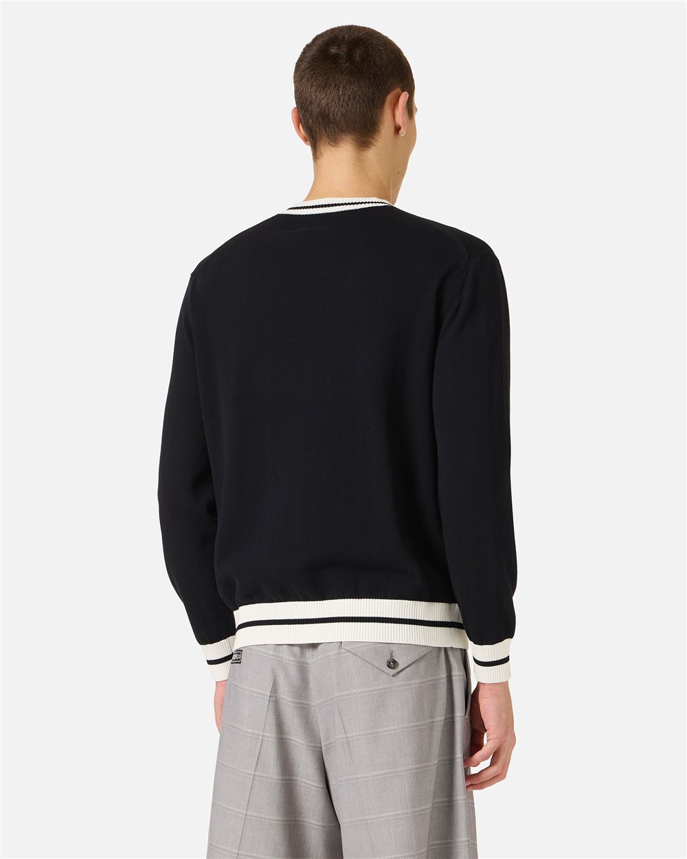 Black cotton crew neck sweater with dragon inlay | ICEBERG
