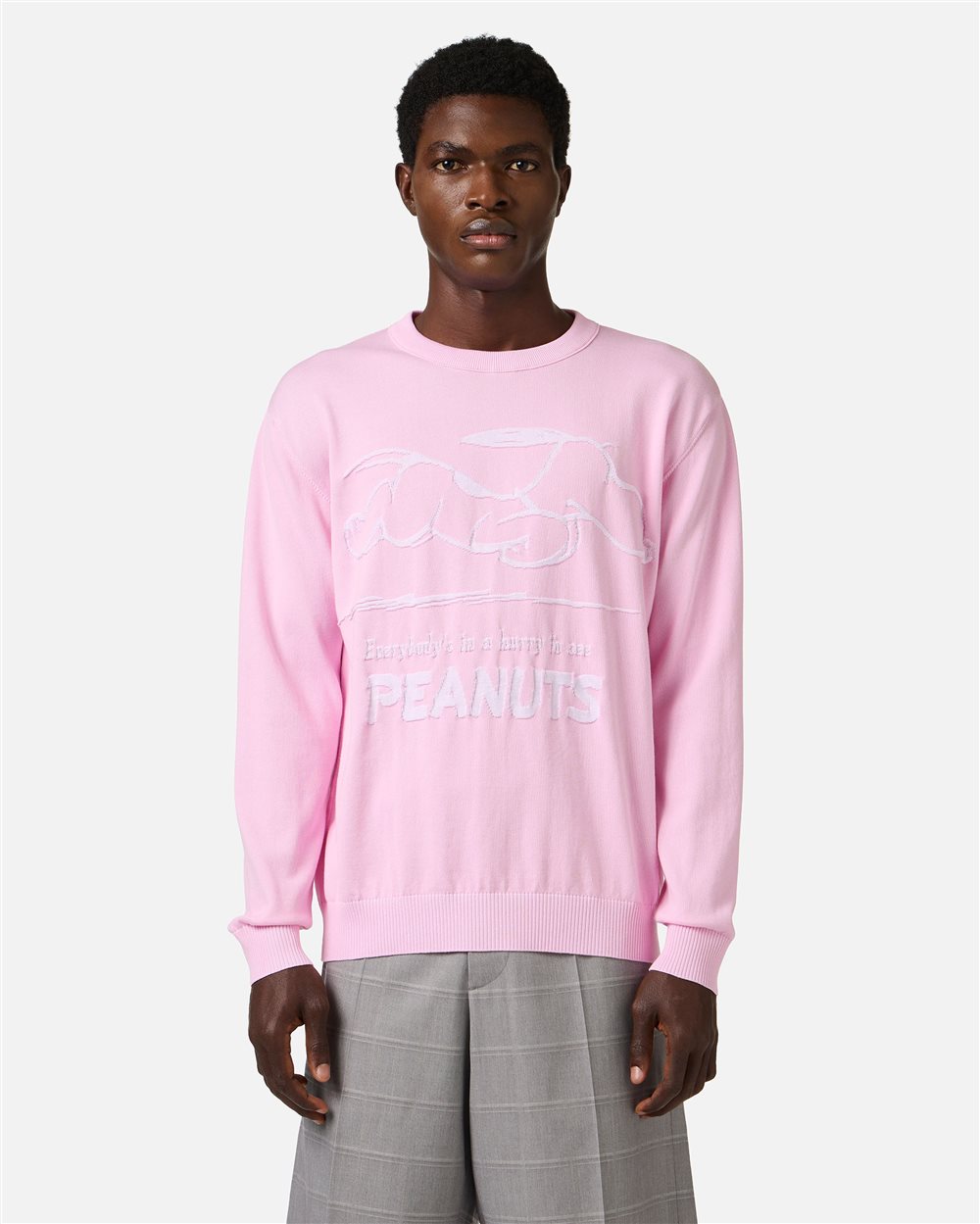 Pink cotton crew neck sweater with a Peanuts design | ICEBERG