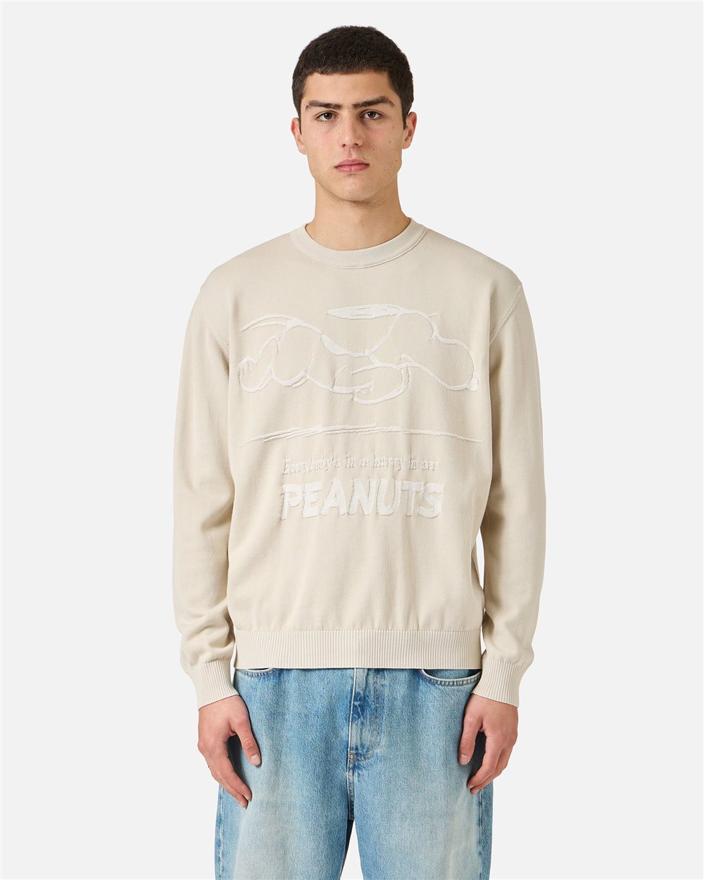 Ice-gray cotton crew neck sweater with a Peanuts design | ICEBERG