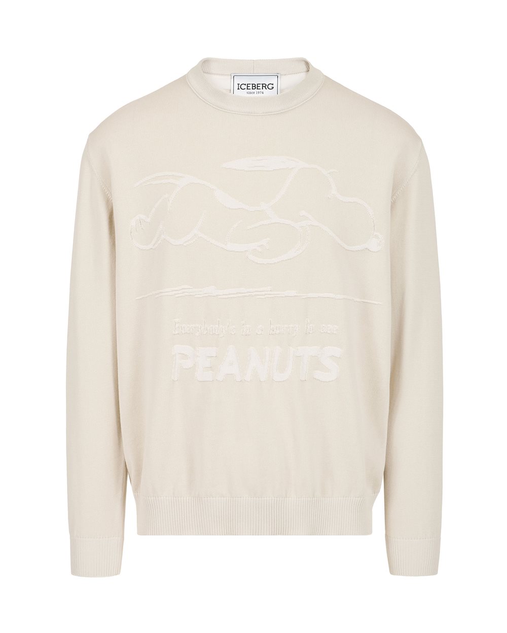 Ice-gray cotton crew neck sweater with a Peanuts design | ICEBERG