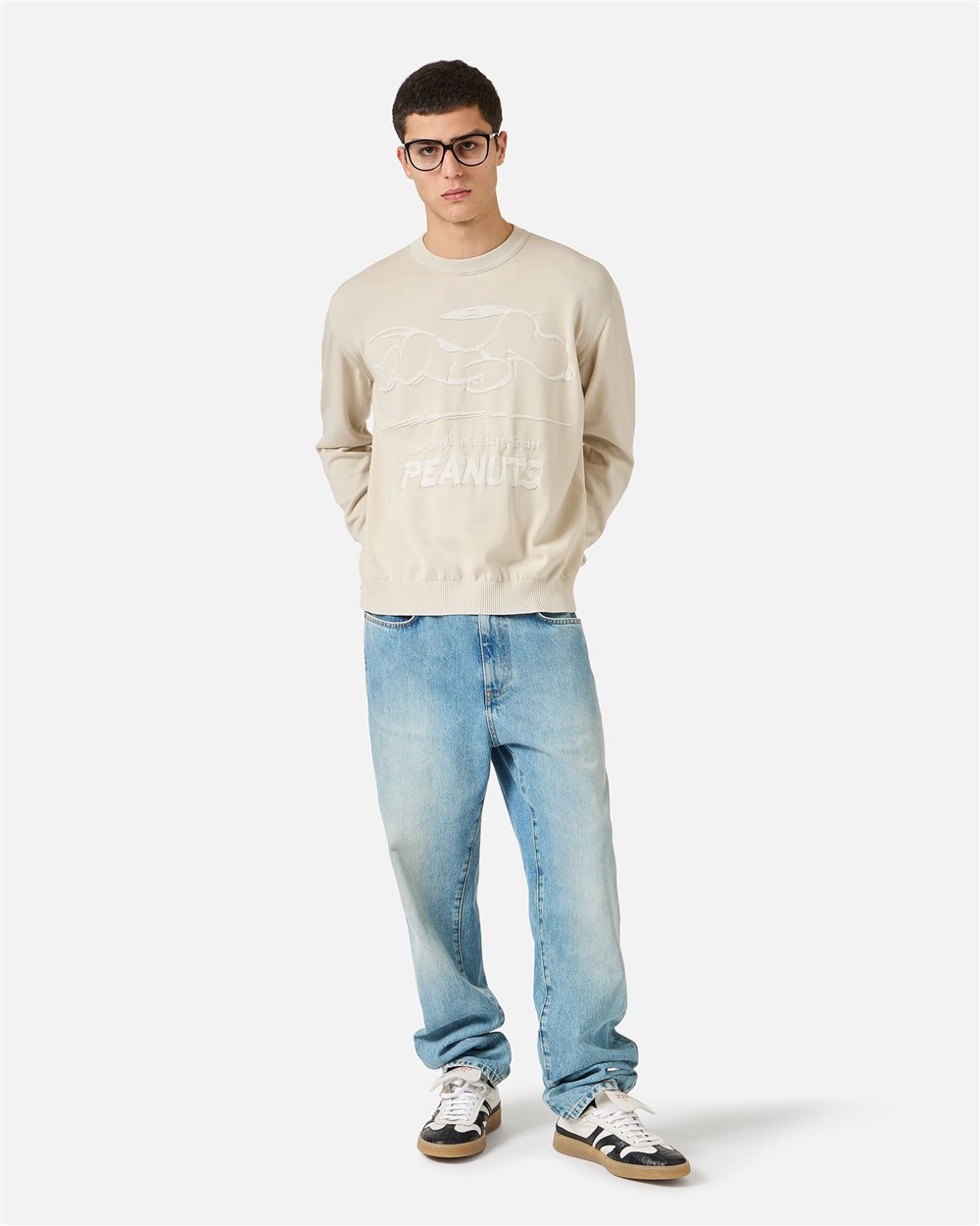 Ice-gray cotton crew neck sweater with a Peanuts design | ICEBERG