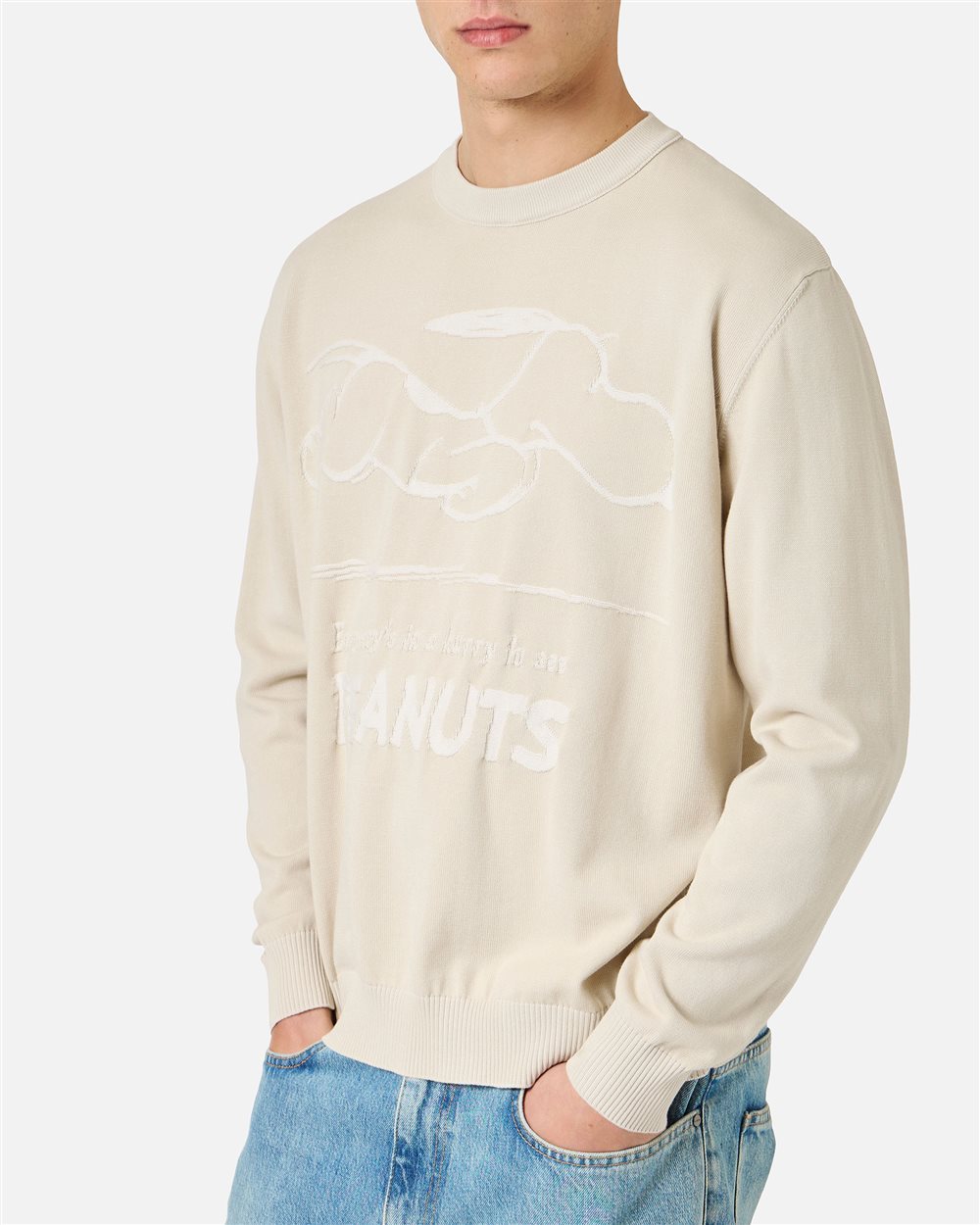 Ice-gray cotton crew neck sweater with a Peanuts design | ICEBERG