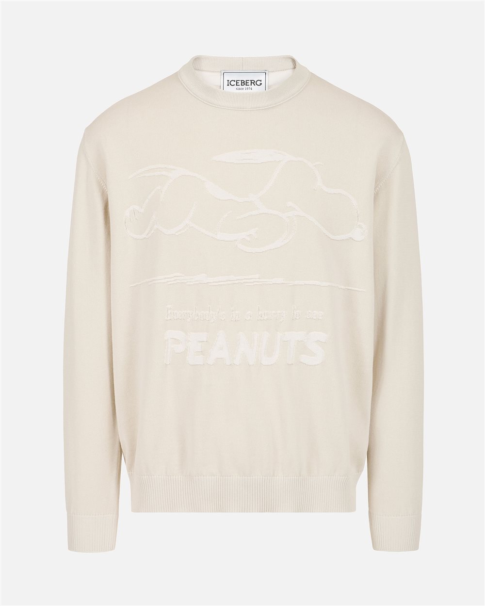 Ice-gray cotton crew neck sweater with a Peanuts design | ICEBERG