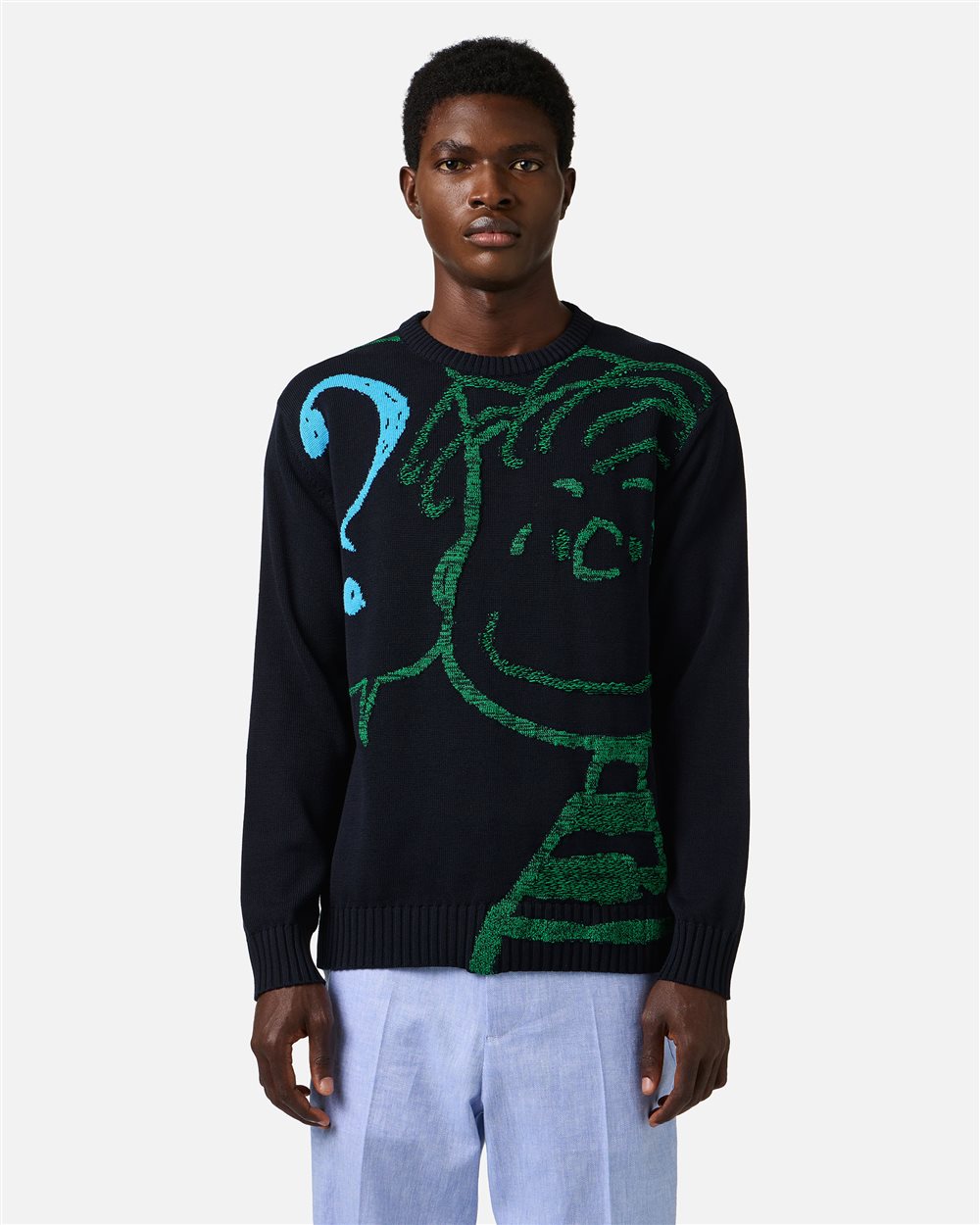 Classic blue cotton crew neck sweater with a Peanuts inlay | ICEBERG