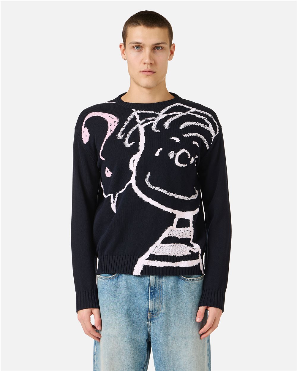 Black cotton crew neck sweater with a Peanuts inlay | ICEBERG