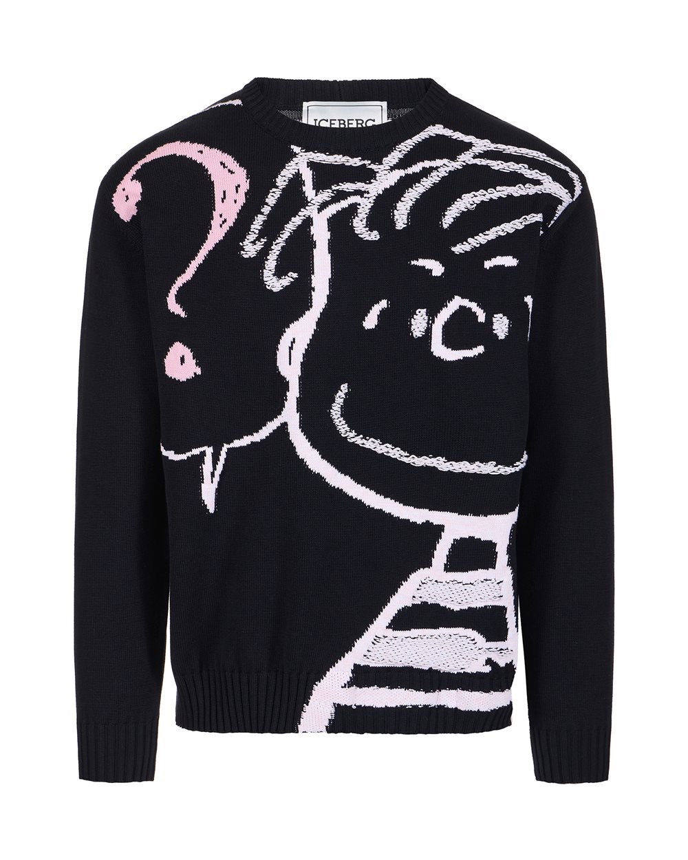 Black cotton crew neck sweater with a Peanuts inlay | ICEBERG