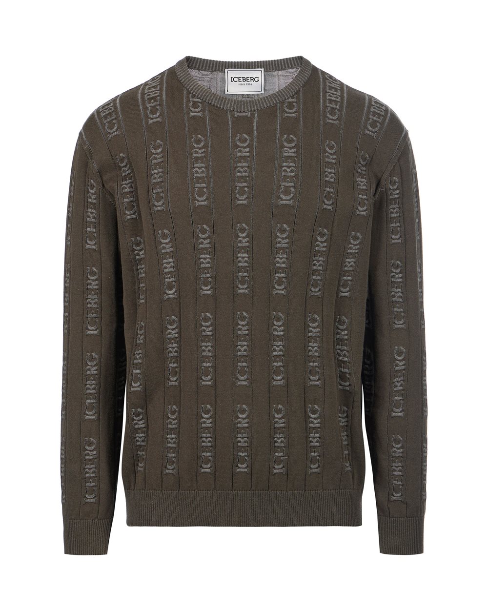 Military green cotton crew neck sweater with Iceberg logo | ICEBERG